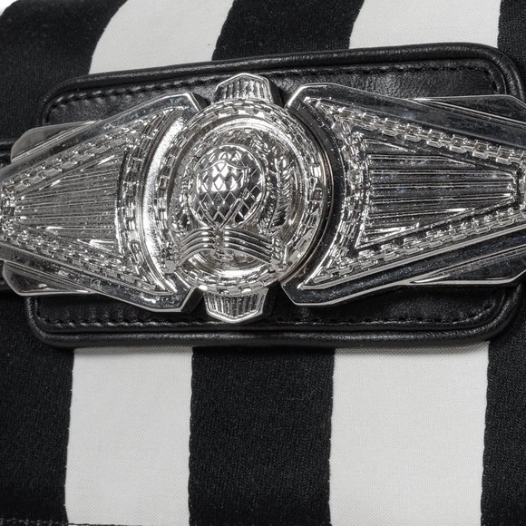 Balmain Black White Stripe Clutch Silver Tone Hardware - Picture 7 of 10